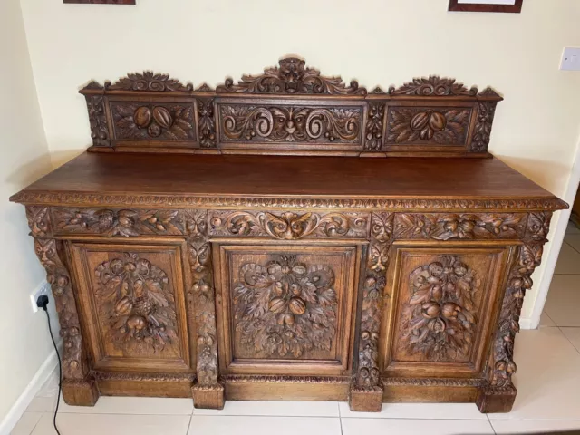 Antique 19th Century Heavily Carved Oak Sideboard
