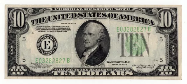 1934 A $10 Richmond FRN Ten Dollar Note Fr.#2006-E (EB Block) - VF+