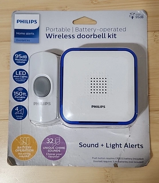 PHILIPS PORTABLE BATTERYOPERATED Wireless DoorBell Kit Loud 95dB Max
