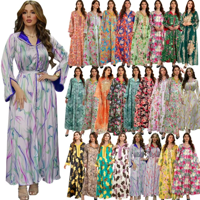 Moroccan Abaya Floral Kaftan Dubai Turkish Muslim Women Maxi Dress Islamic Robes