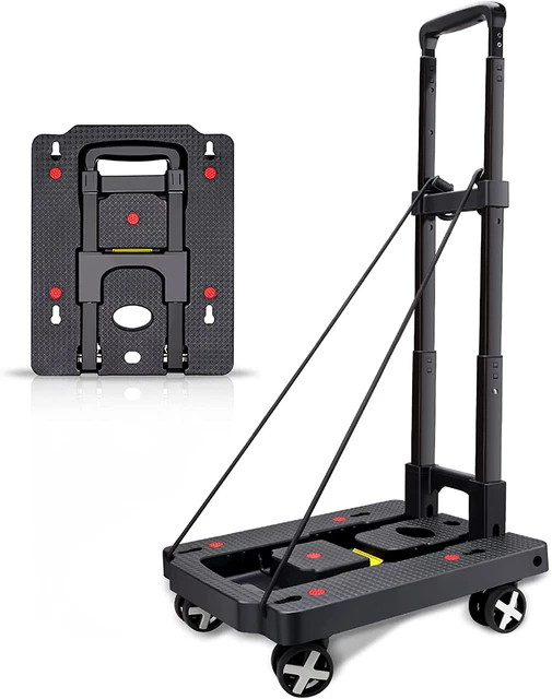 Portable Folding Hand Truck, 110 Lbs Heavy Duty Luggage Cart with 4 Rotate Wheel