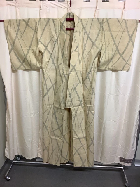 Japanese Vintage Kimono pure silk cream Traditional length 64.17 inch used