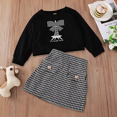 Casual Toddler Baby Girls 2PCS Autumn Winter Clothes Sweater Tops+Skirt Set 1-8T