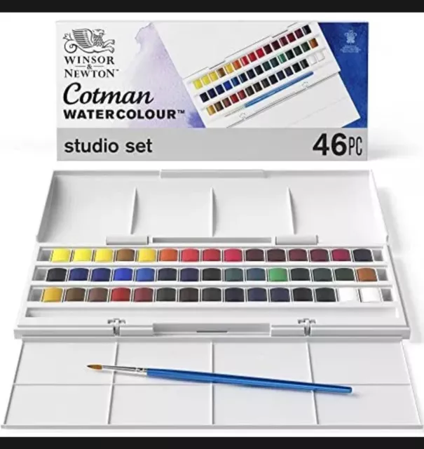 Winsor & Newton Cotman Aquarell 'Studio-Set' 45 x halbe Pfannen + 1 x Cotman W...