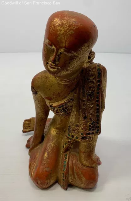 Vintage Seated Monk Statue With Gold Gilt And Polychrome Paint Home Decorative