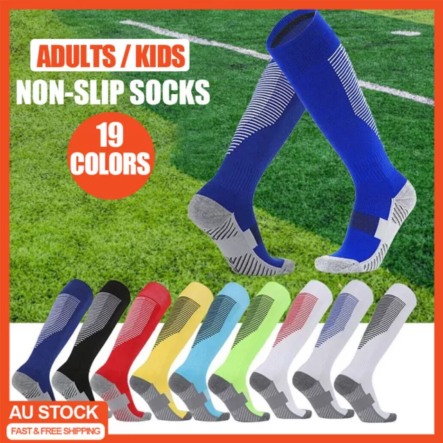 Kids Adults Football Socks Soccer Sport Socks Anti-slip Knee High Long Sock AU