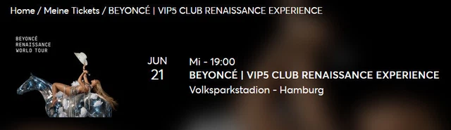 BEYONCÉ TICKET CLUB RENAISSANCE Experience Hamburg 21.06.2023 EUR 600 ...