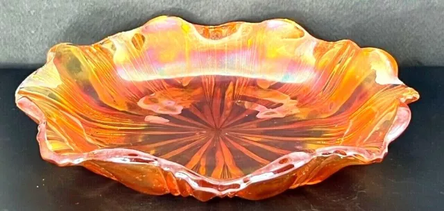 1930'S Gorgeous.. Marigold Ruffled Edge Carnival Glass Bowl, 20 Cm Dia. 2