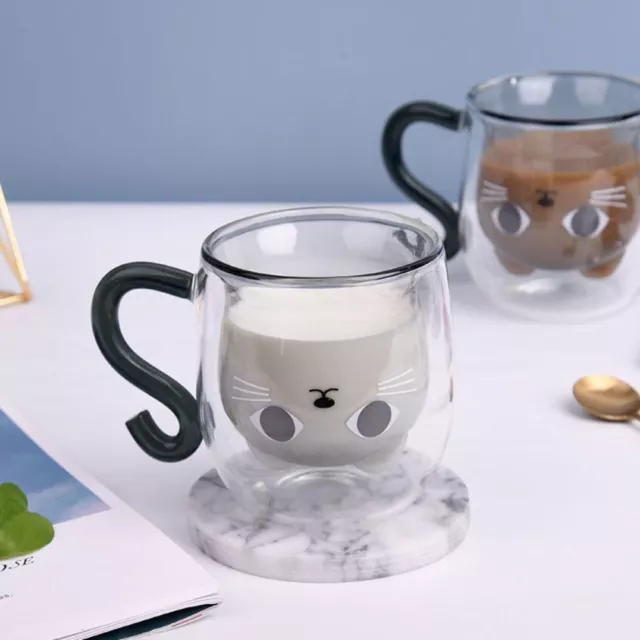 Cat Shape Drinkware Water Cup Couple Teacup Coffee Mug Double Wall Glass Cup