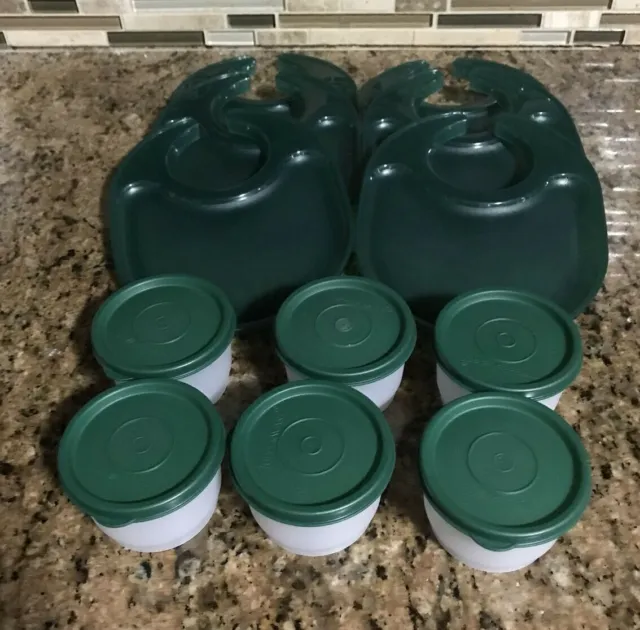 Tupperware Snackatizer Plate Trays & Snack Cups Set of 6 Hunter Green New