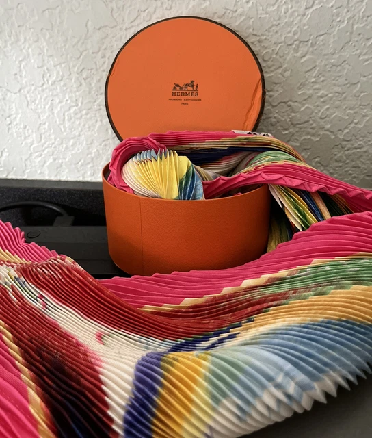Fabulous  Hermes Pleated Scarf In Box "Smiles In Third Millenary"  By Sefedin