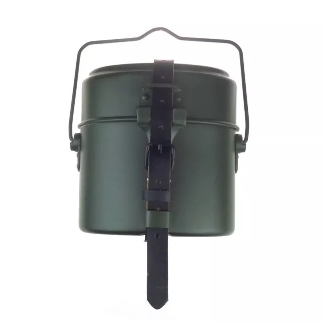 WW2 German M31 Mess Kit Tin with Leather Strap Green Field Gear Metal Box