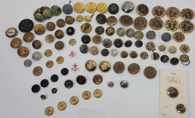 Vtg Brass Navy Army Military Boy Scout Buttons Lot Eagle Anchor Star Shield USA
