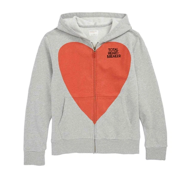 Crewcuts Girls Hoodie Size 10 J. Crew Kids Gray Total Heart Breaker Red
