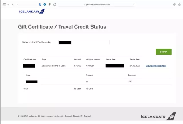 Icelandic Air Flight - Gift Certificate & Voucher - Value $97 USD