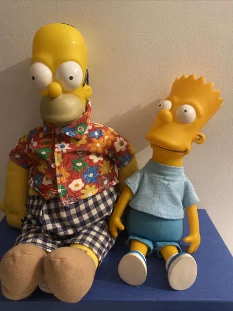 Vintage 1990 Bart + rare Homer Simpson Plush Doll Toy The Simpsons
