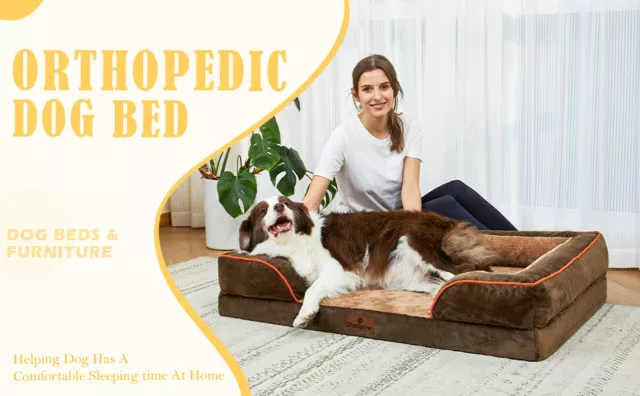 Brown Memory Foam Bolster Dog Bed for X-Large Dog-Orthopedic Pet Sofa with Cover