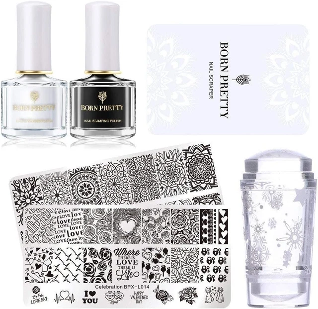 BORN PRETTY Tampons Et Raclettes Set Pour Dessin À Ongles-2Pcs Modèle De Tampon