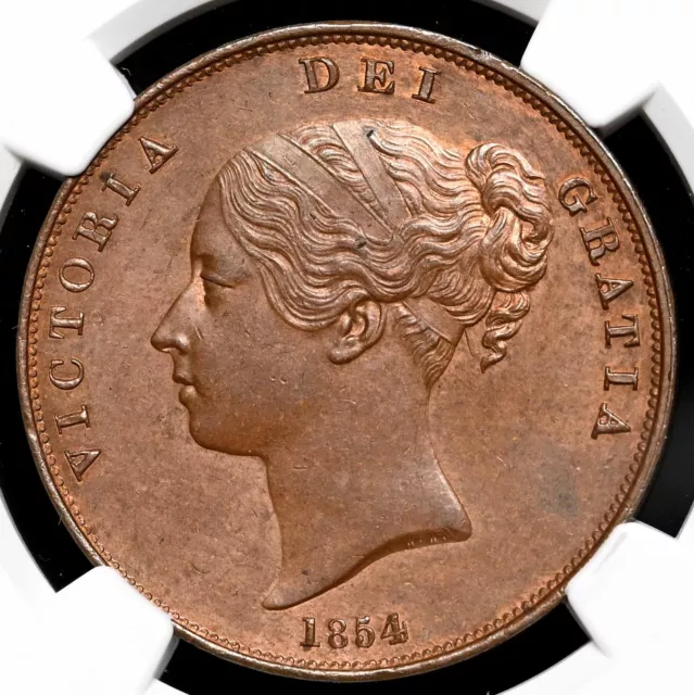 GREAT BRITAIN. Queen Victoria, 1854 Penny, Young Head, NGC MS62 RB