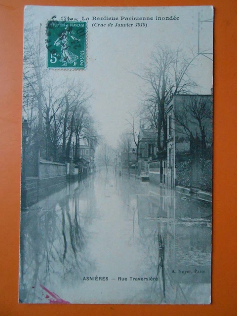Asnières    -    Inondation De 1910.    :     La Rue Traversière.