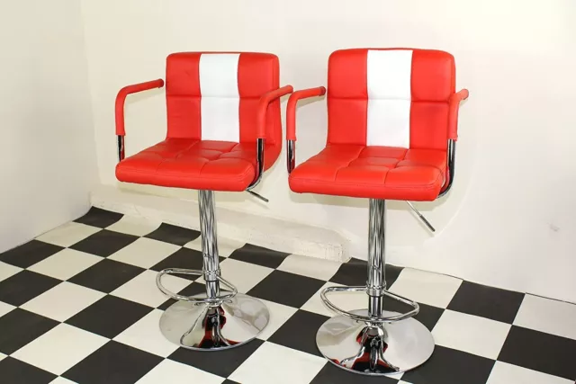 American 50s Diner Furniture 2 X Red Stools With Armrest