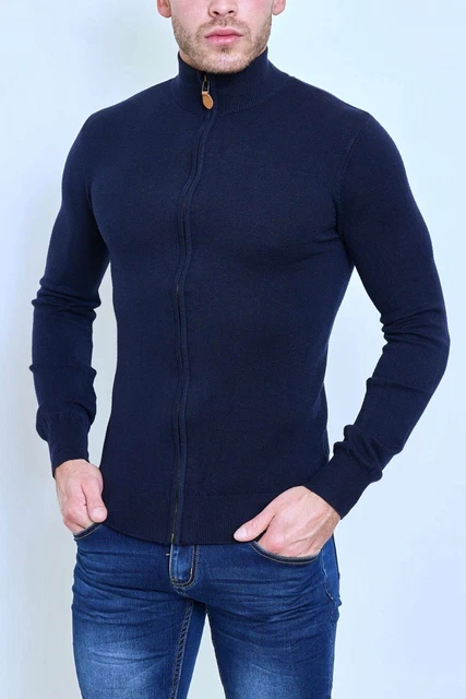 Maglione uomo pullover collo alto dolcevita maglioncino slim zip vintage da 2XL 2