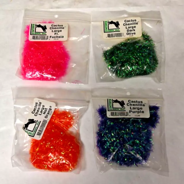 Hareline Dubbin Inc Cactus Chenille Orange, Purple, Fuschia,Dark Olive Fly Tying