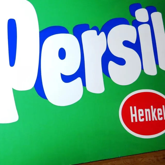 PERSIL = Altes Emailschild Düsseldorf um 1955 GROßFORMAT Küche Waschküche HENKEL