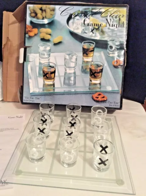 Crystal Clear Game Night Tic Tac Toe Drinking Bar Game Shot Glasses & Game Board