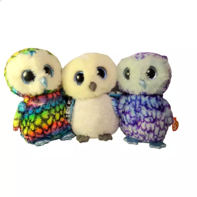 Medium Ty Beanie Boos Lot 3 Plush Big Eyes Toy 9" Aria Spells Oscar Owls