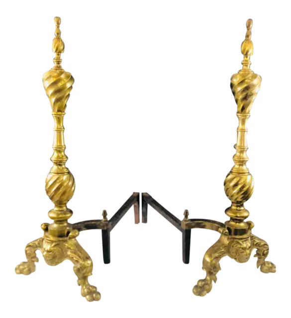 19th Century Georgian English Brass Andirons, a Pair