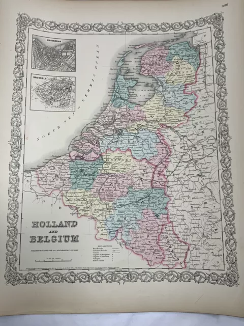 Holland and Belgium, No 10, Antique Atlas Map 1855 Colton World Maps +
