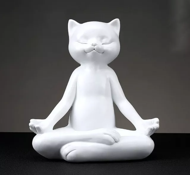 9.5" Phone Rack Holder Figurine Decor Yoga Pose Cat Statue Meditation Sculpture