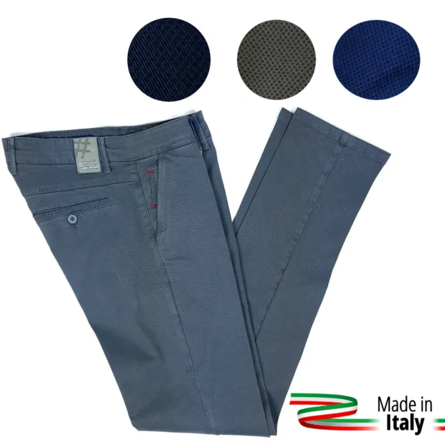 Pantaloni uomo slim fit skinny jeans micro fantasia Blu Indaco Grigio Fango