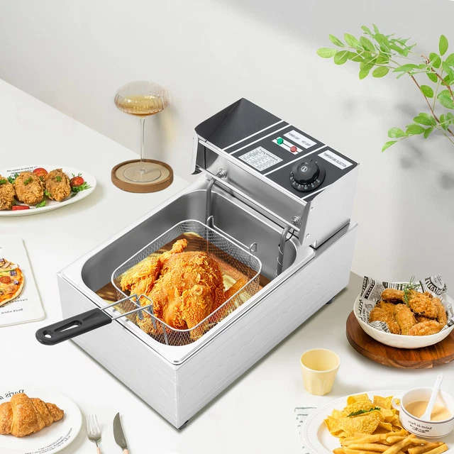 Fritteuse Edelstahl 6L 2500W - Profi Friteuse Mit Kaltzone Für Pommes, Hähnchen & Mehr (220V)