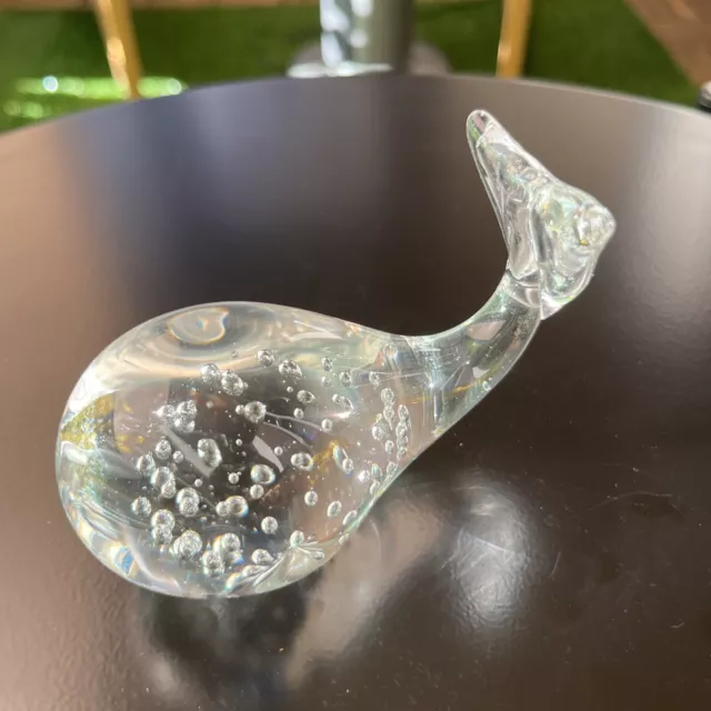 Art Glass  Whale Paperweight Vintage Clear