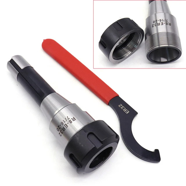 R8 Shank 7/16" ER32 Collet Chuck Holder & Spanner For CNC Milling Lathe Tool USA