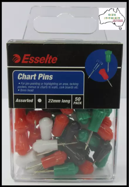 New Sealed Esselte Chart Pins Assorted Box of 50 Chart Map Menu Poster