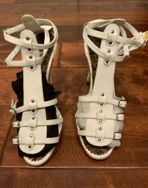 Manolo Blahnik White Leather Gladiator Strap Heeled Sandals, Size 38 (IT) 8 (US)