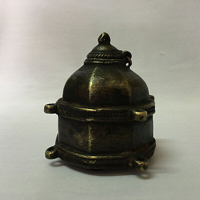 An old Hand Crafted Engraved Brass Ink Well Pot decorative Shape early