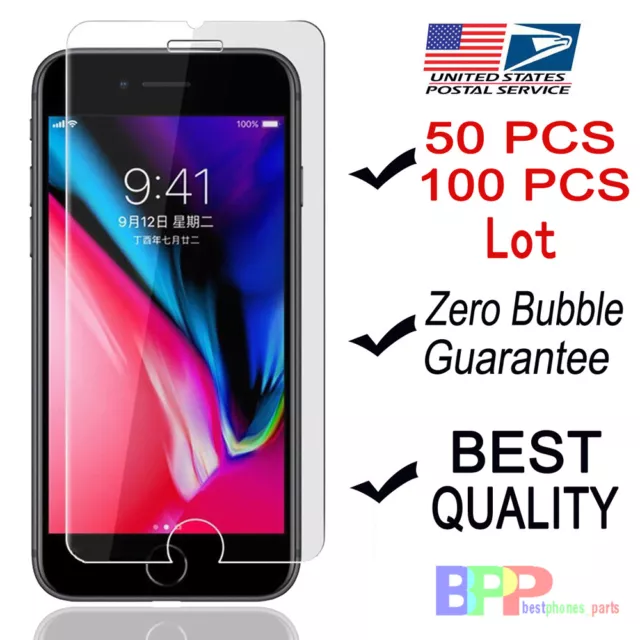 100x Wholesale Lot Tempered Glass Screen Protector for iPhone 15 14 MAX 8 7 Plus