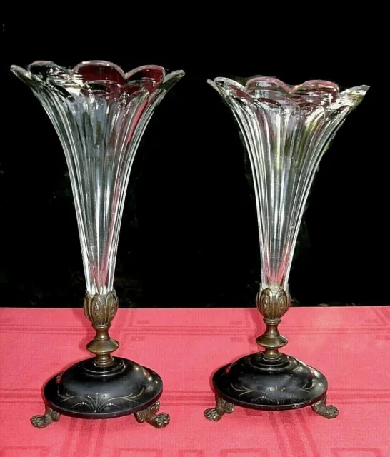 Baccarat Vase Cornet Porte Bouquet Bouquetiere Cristal Taillé Cotes Plates 19Éme