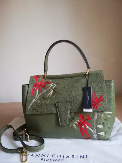 Offerta : Borsa " Elettra " Di Gianni Chiarini In Vera Pelle Verde Con Ricami