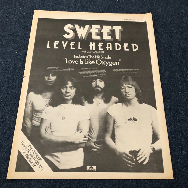 (STMM36) Advert 15x12" Sweet Level Headed Includes Hit Love Is Like Oxygen