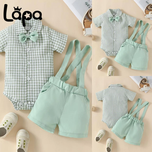 Newborn Baby Boys Bowtie Check Romper Shirt Jumpsuit Outfit Clothes Playsuit Set