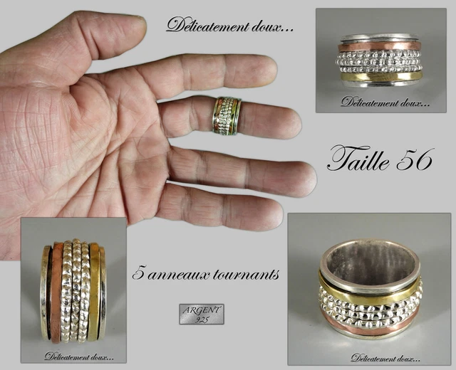 Bague Anti-stress Anneaux Tournants Argent 925 - Taille 54 - Modèle BA-AR-73 A - Neuf Avec étiquettes