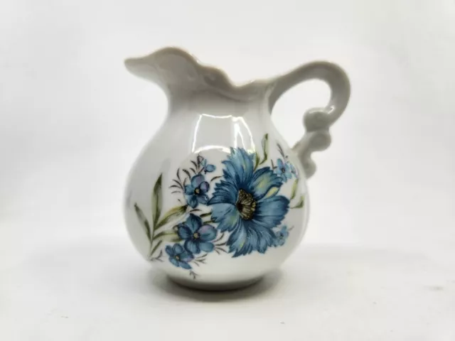 Inarco Porcelain 3.5" Pitcher Blue Flowers Miniature Vintage Japan Ceramics