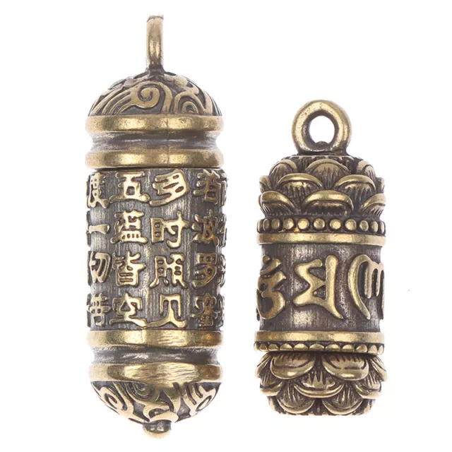 Brass Buddha GuanYin Sutra Cylinder Pendant Keychain Pill Box Medicine CaseY'm'