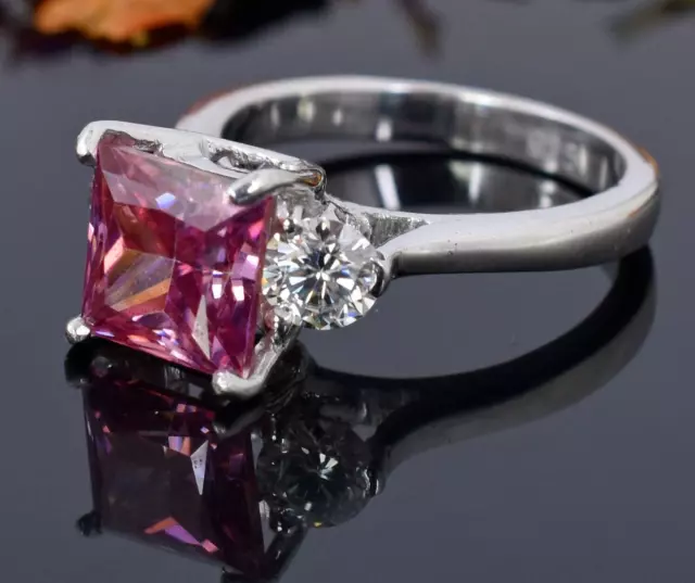 Certified 2.00ct VVS1 Brilliant Cut Pink Diamond Solitaire Solid 925 Silver Ring