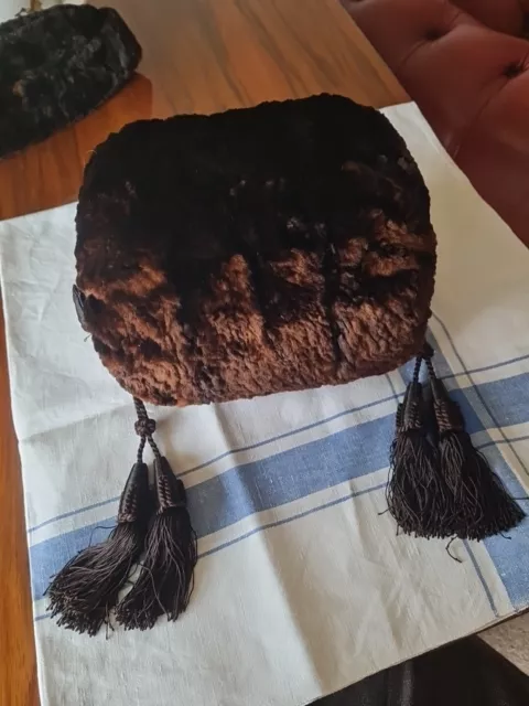 Antique fur muff, hand warmer with tassles